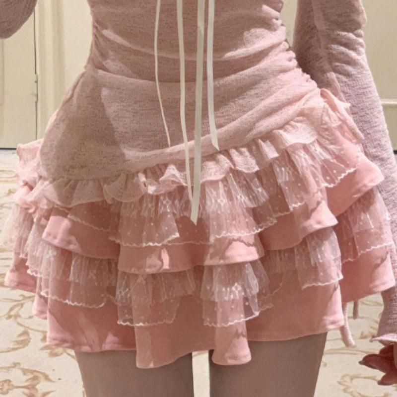 Spring Korean Sweet Fashion 2 Piece Set Women Lace Bow Blouse + Slim Patchwork Dress New Design Chic Sexy Y2k Harajuku Suit 2025