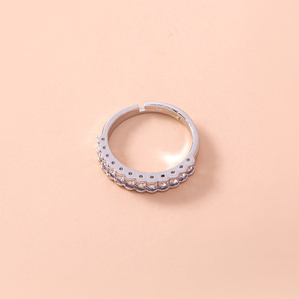 European and American cross-border personality simple fashion popular square zircon ring opening adjustable ring female accessories jewelry