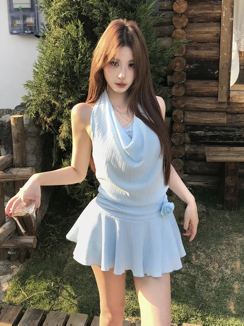 2 Piece Summer Sleeveless Y2k Crop Top & Skirt