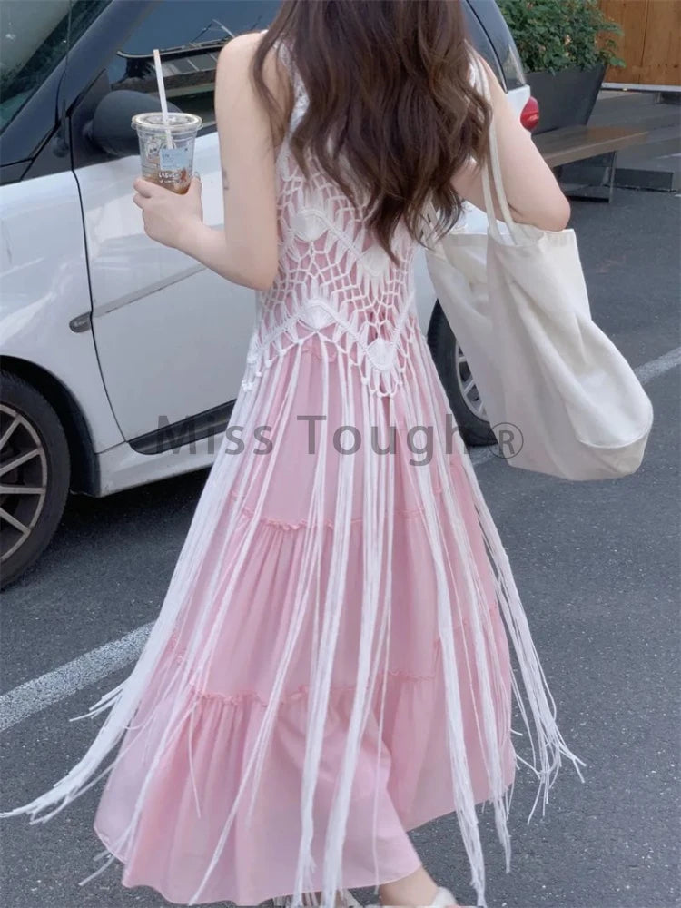 Korean Fashion Sweet Elegant Dress Suit Women Design Sense Blouses + Solid Long Dresses New Slim Beach Outing Two Piece Set 2025