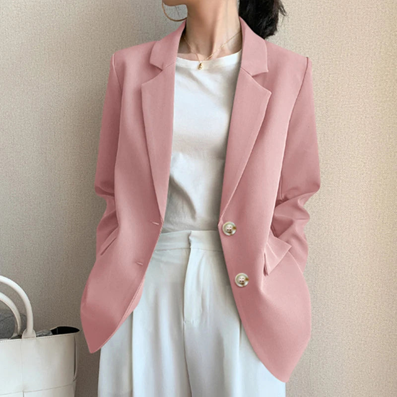 Khaki Suit Jacket for Women Autumn New Korean Loose Blazer Office Lady Tailored Collar Retro Chic Casual Solid Blazers Women