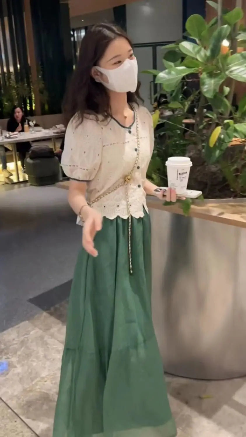 Women's Chic Summer Clothing Korean Graceful Lace Shirt+Mesh A-Line Midi Skirts Two Piece Set Lady Elegant Short Sleeve Top