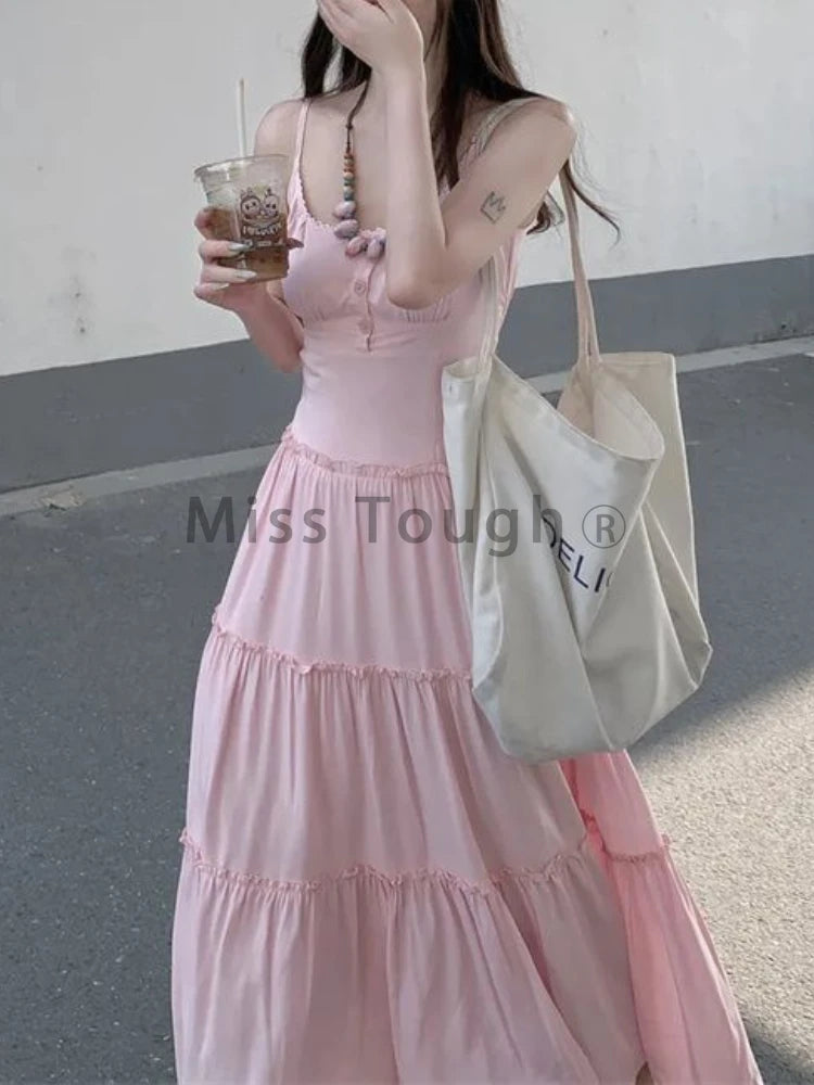 Korean Fashion Sweet Elegant Dress Suit Women Design Sense Blouses + Solid Long Dresses New Slim Beach Outing Two Piece Set 2025