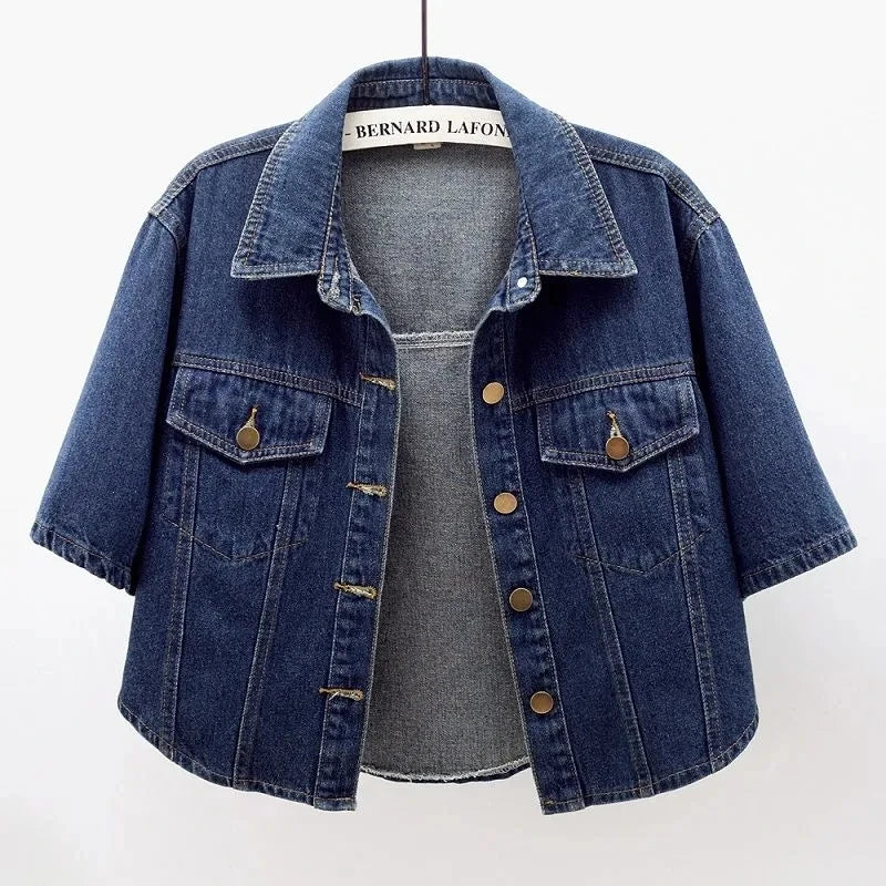 2025 New Short-Sleeved Denim Jacket Women'S Short Loose Denim Coat Korean Jacket Tops Cardigan Outerwear Spring Autumn Denim Top
