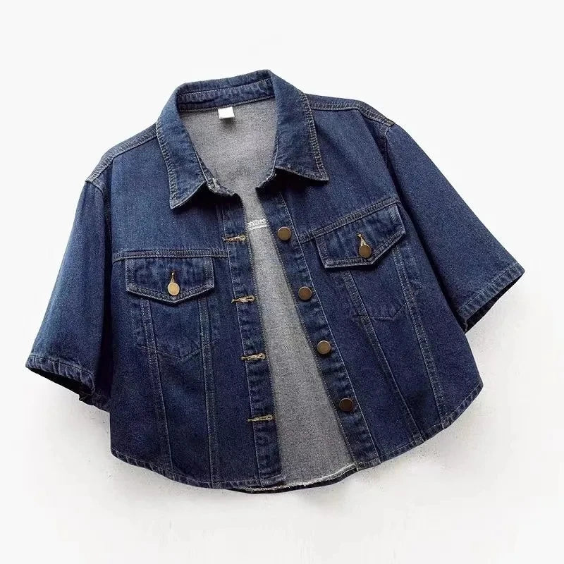 2025 New Short-Sleeved Denim Jacket Women'S Short Loose Denim Coat Korean Jacket Tops Cardigan Outerwear Spring Autumn Denim Top