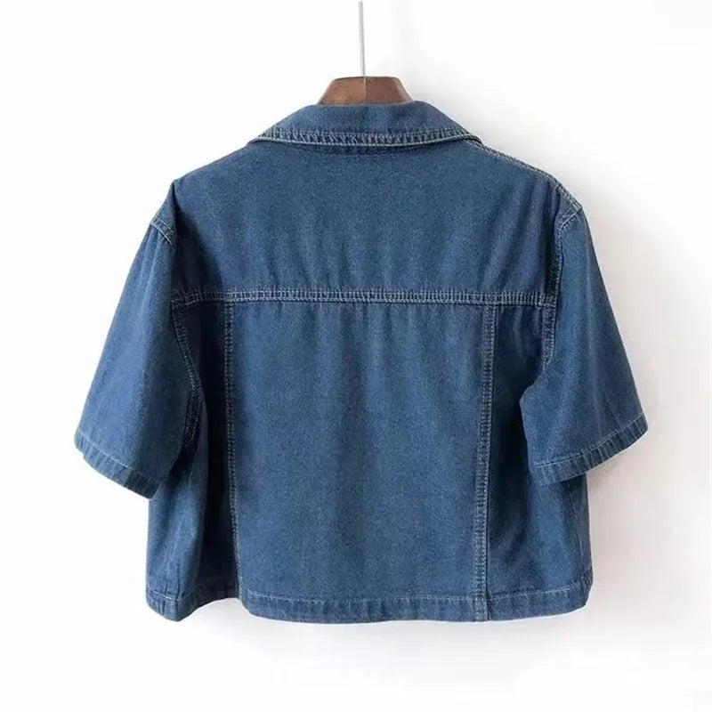 2025 Summer New Short sleeved Denim Jacket For women's Korean version Versatile Short Cowboy Coat Female Shawl Jackets Tops