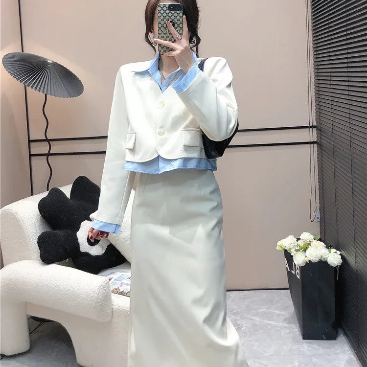 Office Set of Two Fashion Pieces for Women 2 Piece Outfits Skirt Womens Matching Sets Skirts Sexy Blazer Suit Summer Korean
