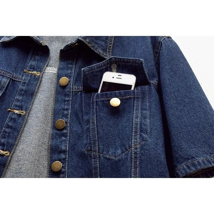 2025 New Short-Sleeved Denim Jacket Women'S Short Loose Denim Coat Korean Jacket Tops Cardigan Outerwear Spring Autumn Denim Top
