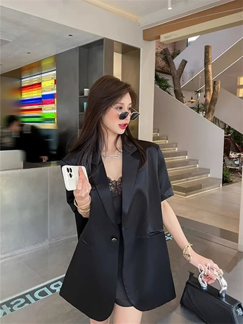Acetate Satin Suit Jacket For Women In The Spring And Summer Of 2025 New Korean Style Loose Casual Wide Cut Suit Jacket