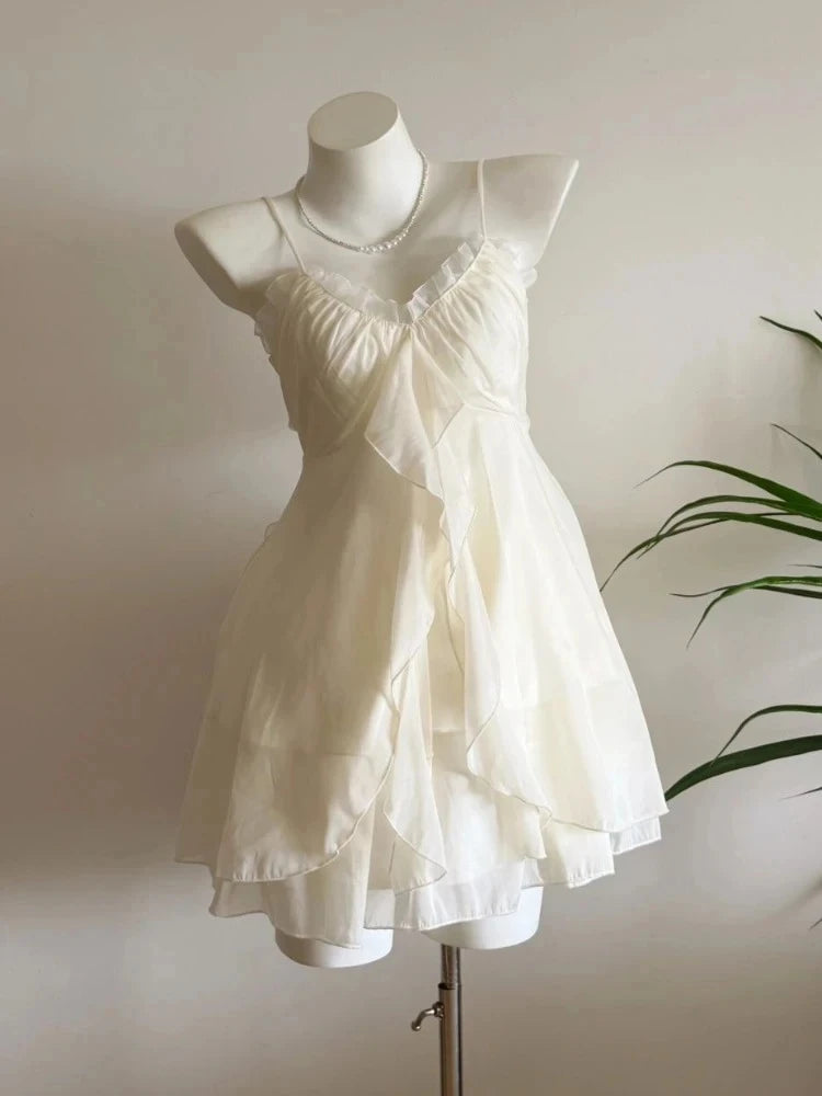 French Sweet Floral Lace Mini Dress Women Beach Style Evening Party Clothing Summer Slim Vintage One Piece Dress Korean Fashion