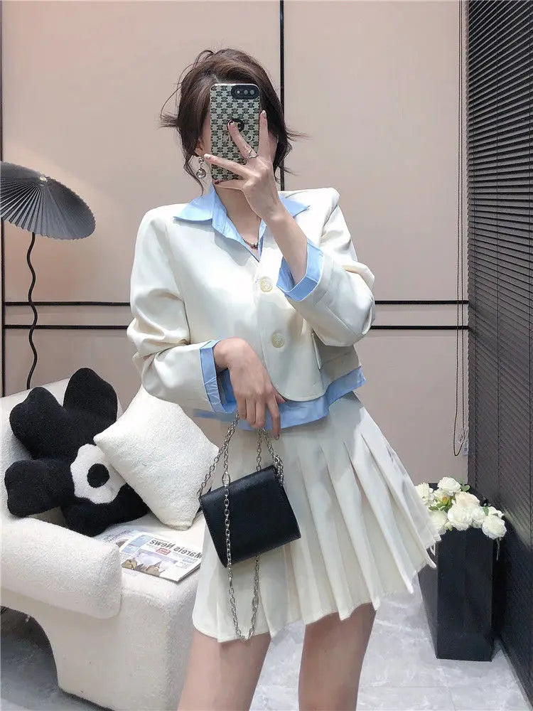 Office Set of Two Fashion Pieces for Women 2 Piece Outfits Skirt Womens Matching Sets Skirts Sexy Blazer Suit Summer Korean