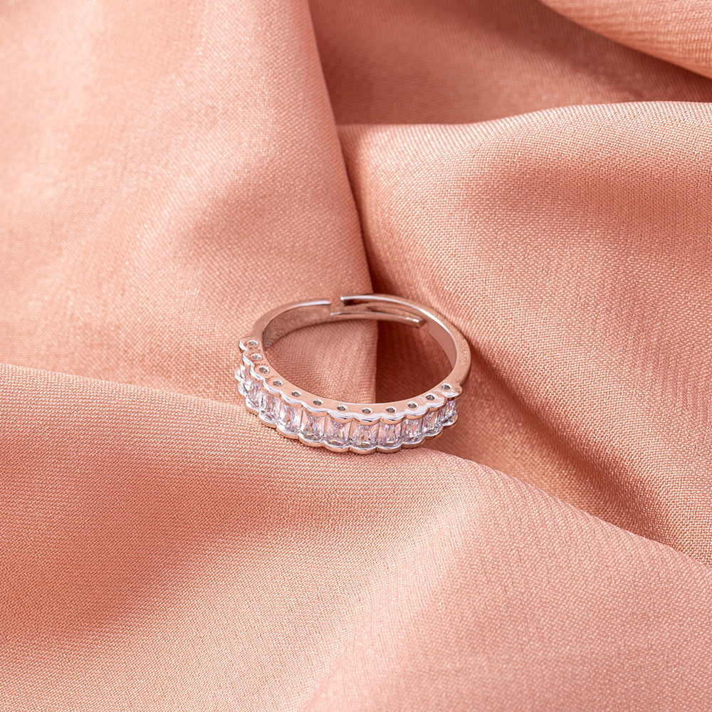 European and American cross-border personality simple fashion popular square zircon ring opening adjustable ring female accessories jewelry