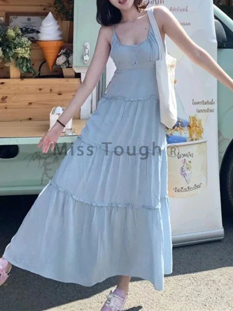 Korean Fashion Sweet Elegant Dress Suit Women Design Sense Blouses + Solid Long Dresses New Slim Beach Outing Two Piece Set 2025