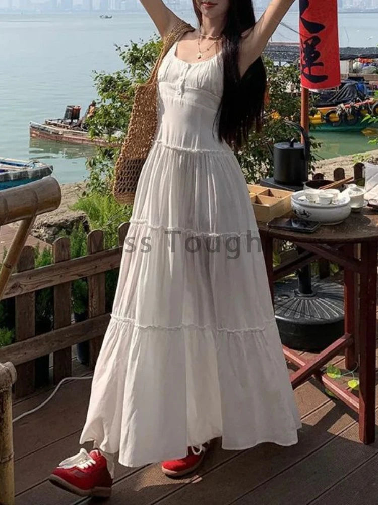 Korean Fashion Sweet Elegant Dress Suit Women Design Sense Blouses + Solid Long Dresses New Slim Beach Outing Two Piece Set 2025