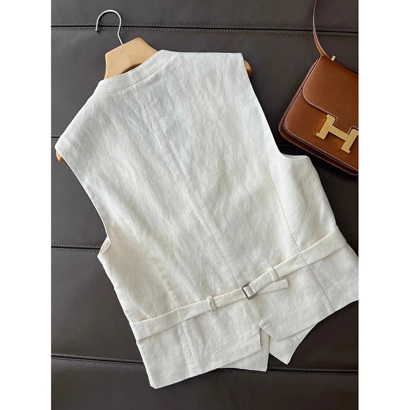 Korean Waistcoat Set Vest Pants Women Office Streetwear Minimalist Sleeveless Blazer High Waist Wide Leg Pants Tailored Straight