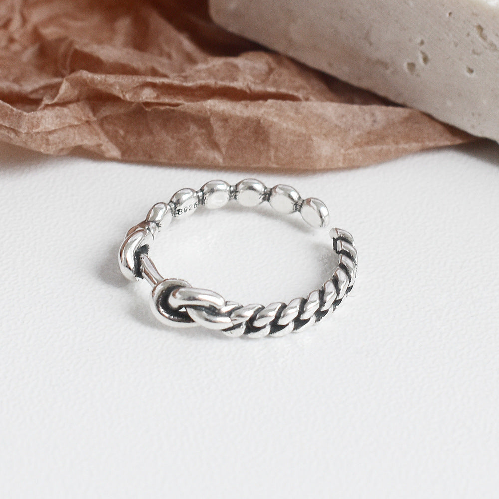 Ins Retro Cold Wind Jewelry S925 Sterling Silver Star Rope Knot Ring