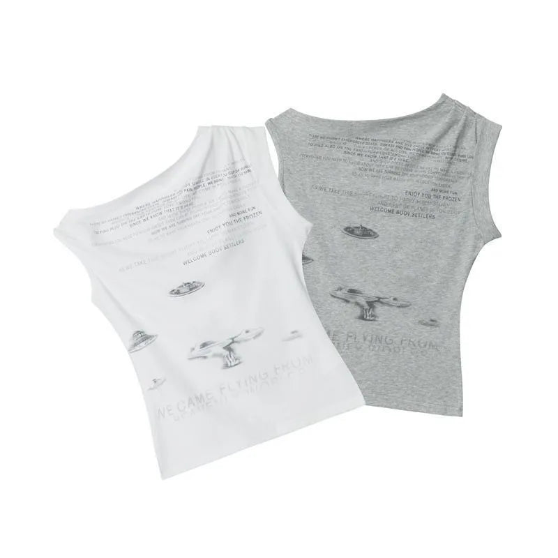 American Vintage Spice Girl Slim T-shirt South Korean Fashion  Off-the-shoulder Tee Sleeveless Sexy Hot Luxury Women Street Top