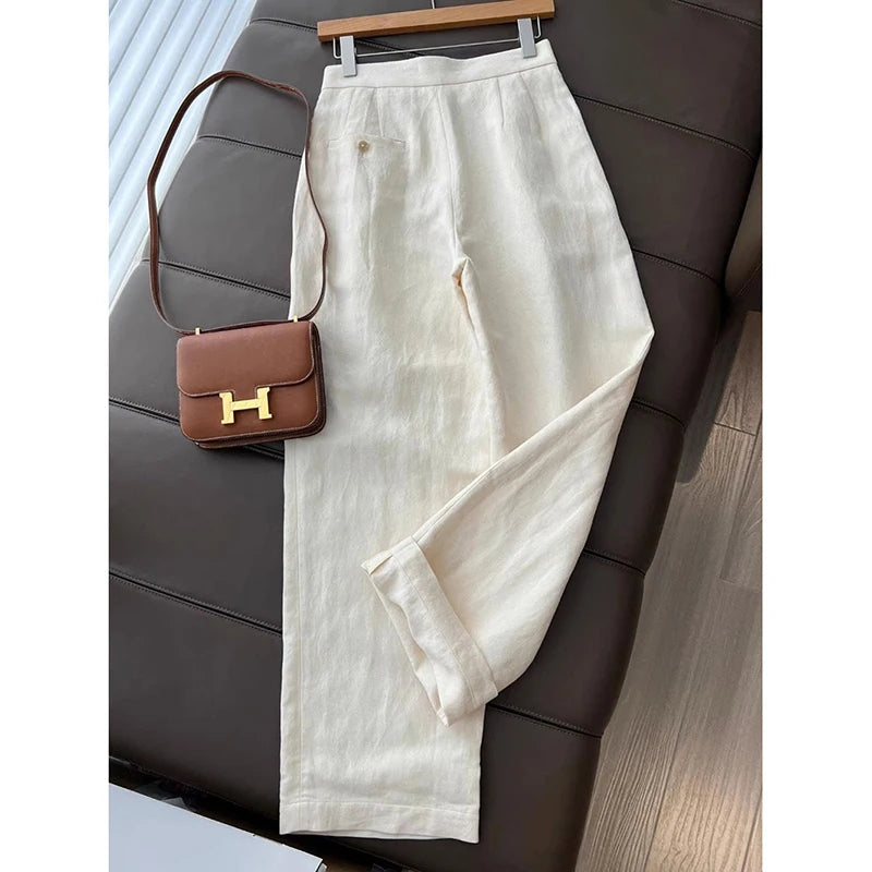 Korean Waistcoat Set Vest Pants Women Office Streetwear Minimalist Sleeveless Blazer High Waist Wide Leg Pants Tailored Straight