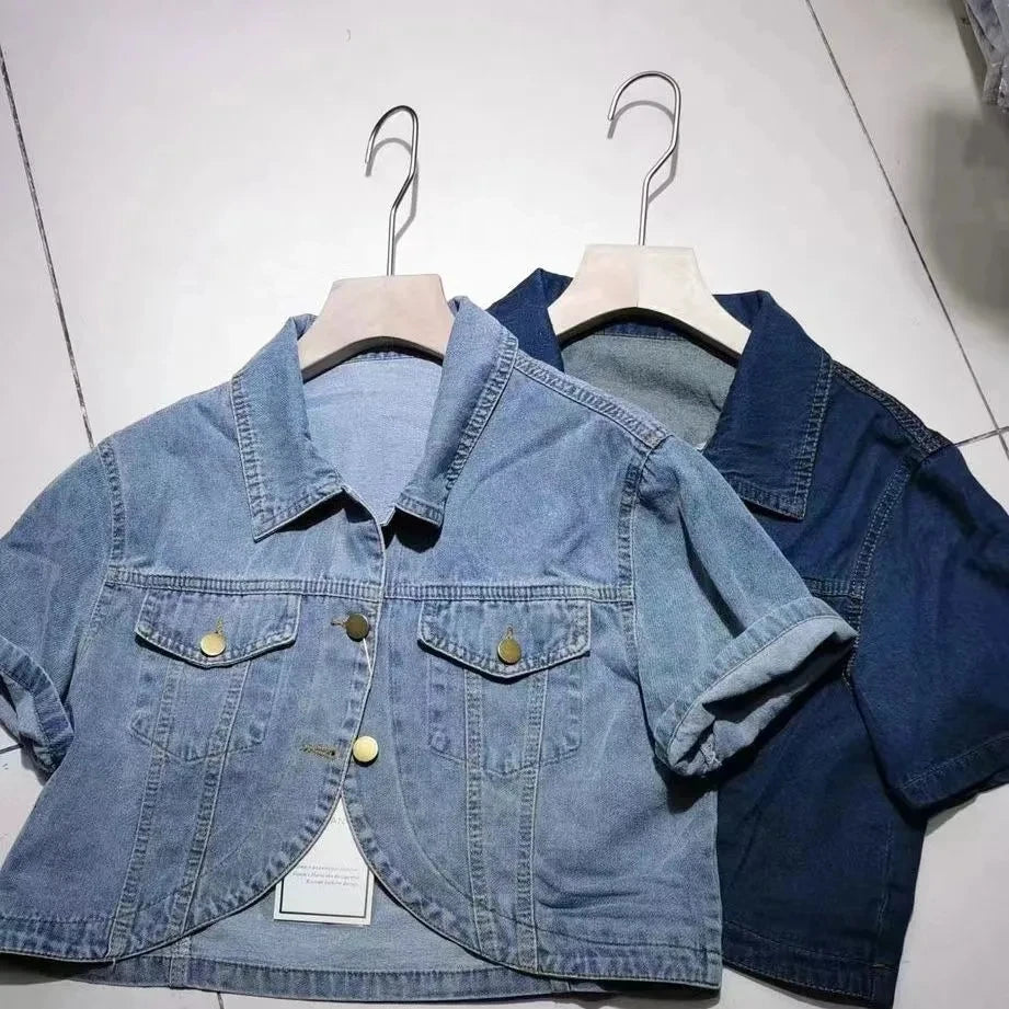 2025 Summer New Short sleeved Denim Jacket For women's Korean version Versatile Short Cowboy Coat Female Shawl Jackets Tops