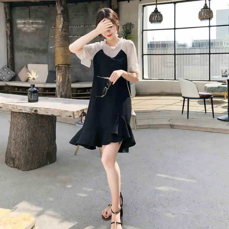 Casual Tunics Midi Fashion Age Reduction Aesthetic Summer Light Dress Elegant Korean Thin Women's Dresses Loose Cover Belly