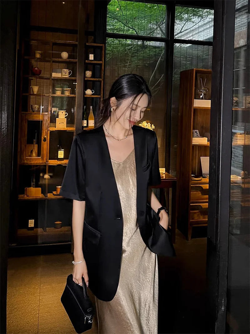 Acetate Satin Suit Jacket For Women In The Spring And Summer Of 2025 New Korean Style Loose Casual Wide Cut Suit Jacket