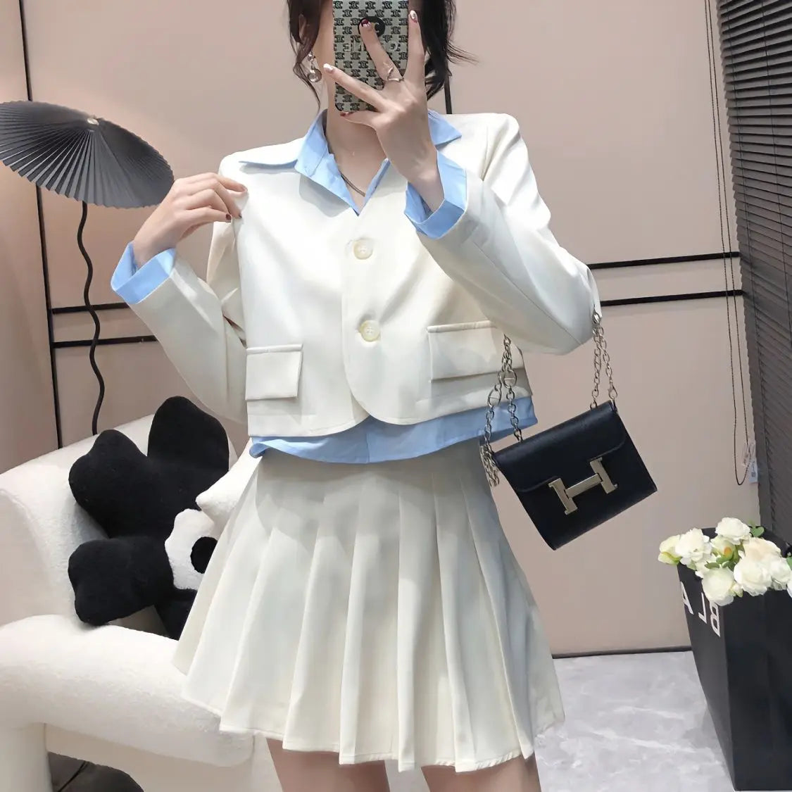 Office Set of Two Fashion Pieces for Women 2 Piece Outfits Skirt Womens Matching Sets Skirts Sexy Blazer Suit Summer Korean