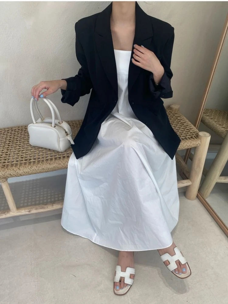 Dress Women Clothes Robe Vestido Sundress Frock Vintage White Korean Summer French Style Retro A-line Sleeveless Strap Dresses