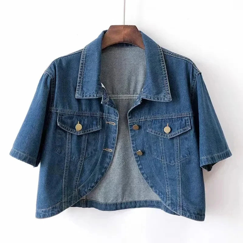 2025 Summer New Short sleeved Denim Jacket For women's Korean version Versatile Short Cowboy Coat Female Shawl Jackets Tops
