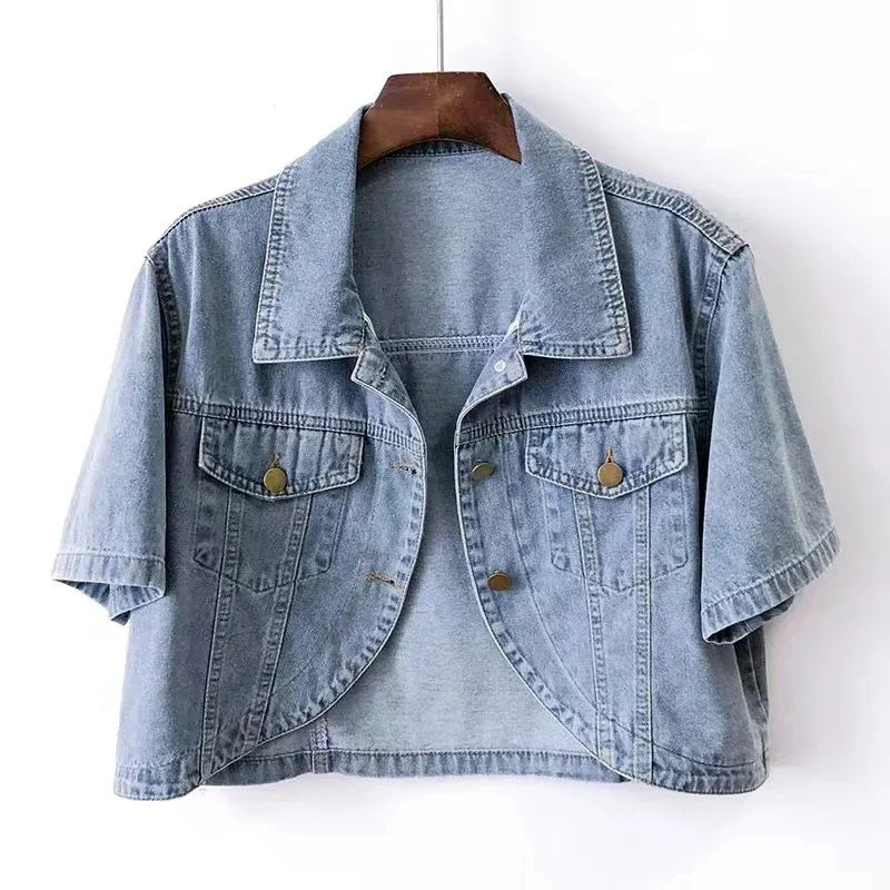 2025 Summer New Short sleeved Denim Jacket For women's Korean version Versatile Short Cowboy Coat Female Shawl Jackets Tops