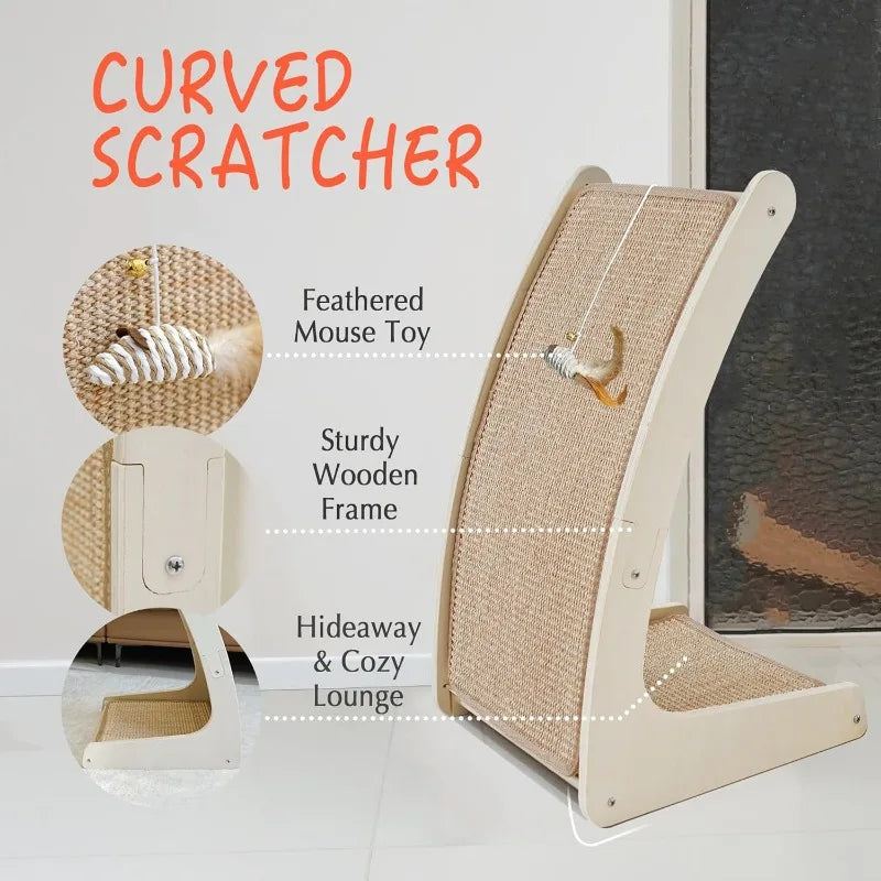 2025  Cat Scratcher, Sisal Cat Scratch Pad,  Scratching Board for Indoor Cats, Floor Mounted Scratcher with Mouse Toy Catnip
