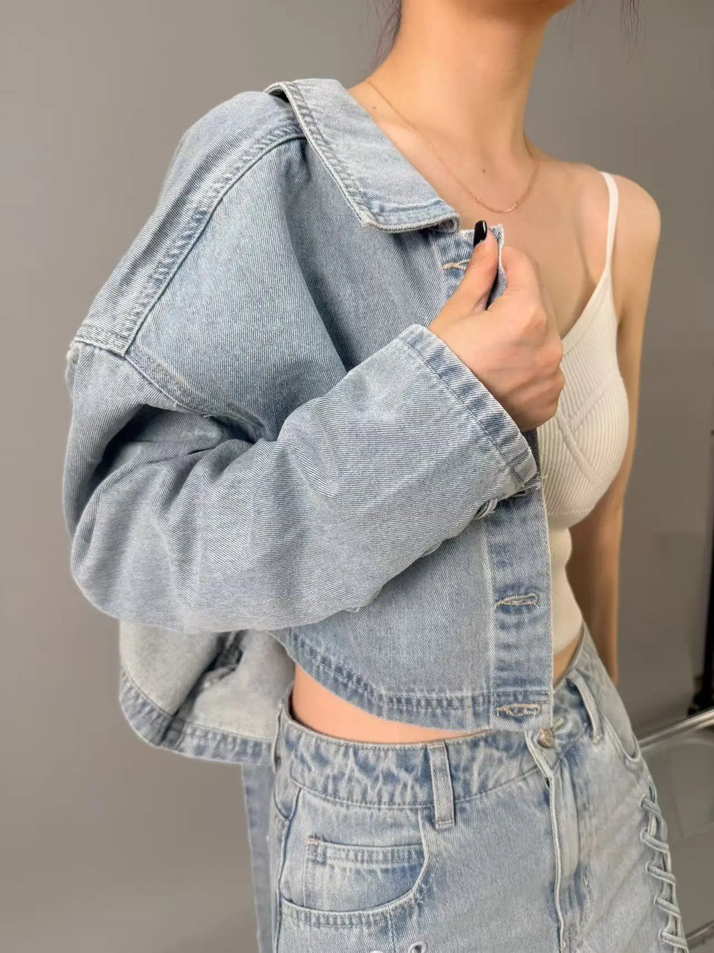 2025  Korean Multi element Design Denim Jacket Coat
