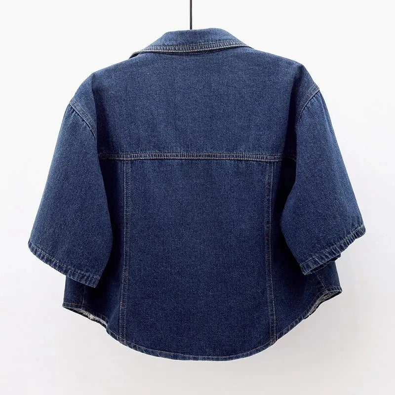 2025 New Short-Sleeved Denim Jacket Women'S Short Loose Denim Coat Korean Jacket Tops Cardigan Outerwear Spring Autumn Denim Top