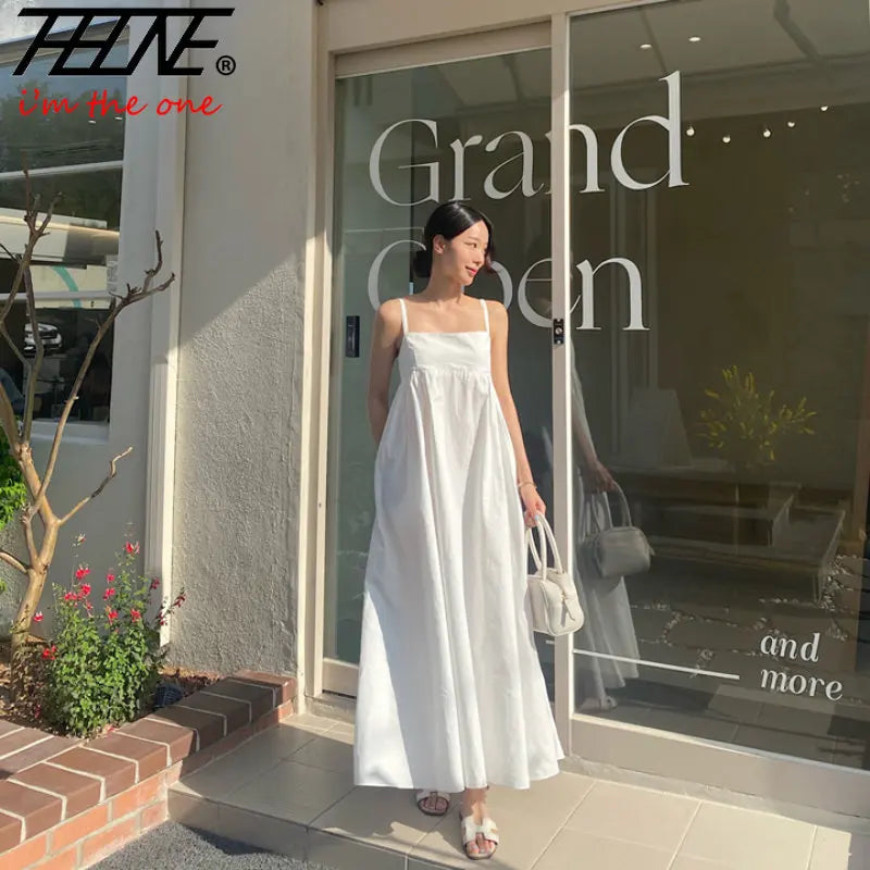 Dress Women Clothes Robe Vestido Sundress Frock Vintage White Korean Summer French Style Retro A-line Sleeveless Strap Dresses