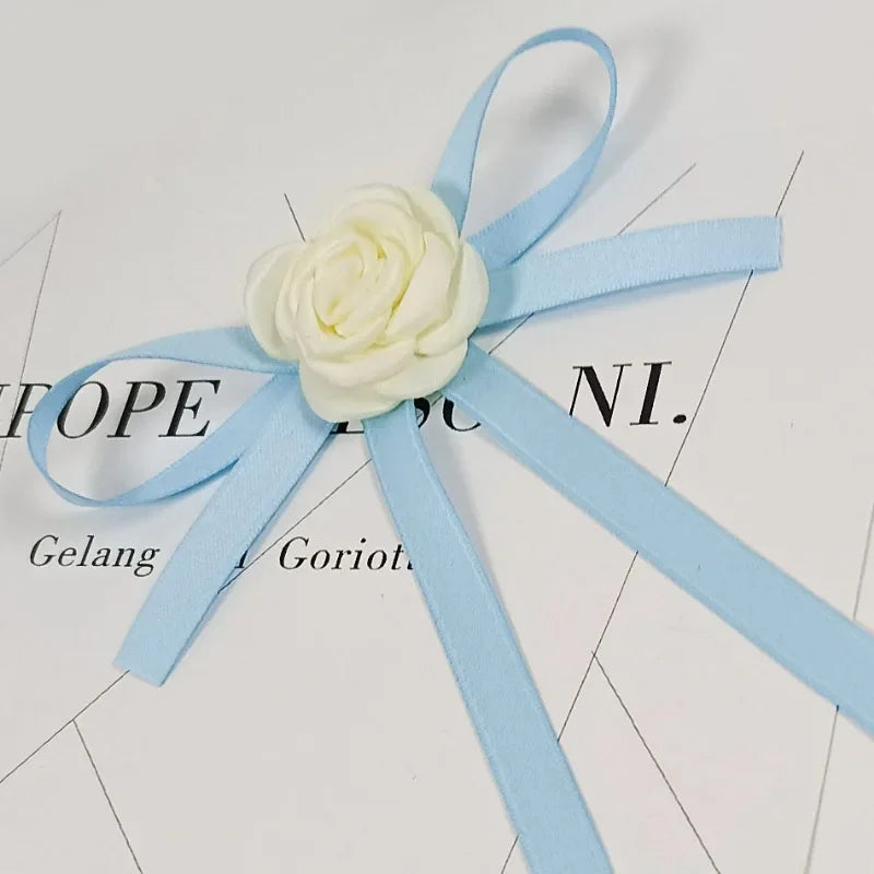 Korean Fabric Camellia Flower Brooches for Women Ribbon Bow Badge College Style JK Shirt Collar Pins Coat Wedding Accessories