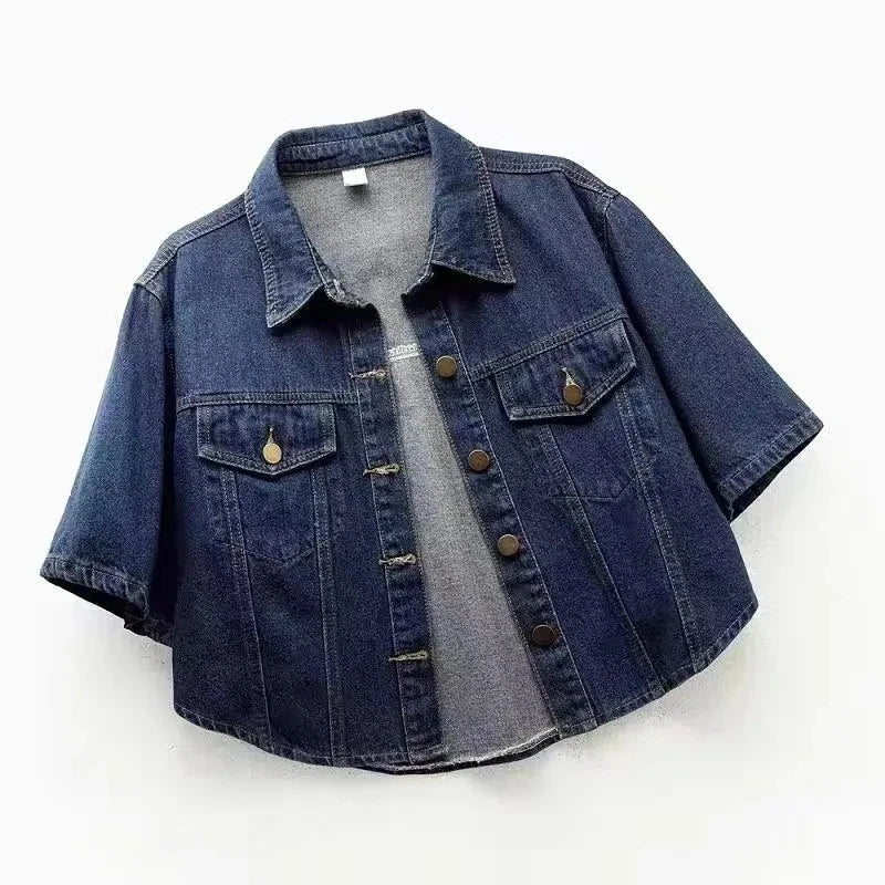 2025 New Short-Sleeved Denim Jacket Women'S Short Loose Denim Coat Korean Jacket Tops Cardigan Outerwear Spring Autumn Denim Top