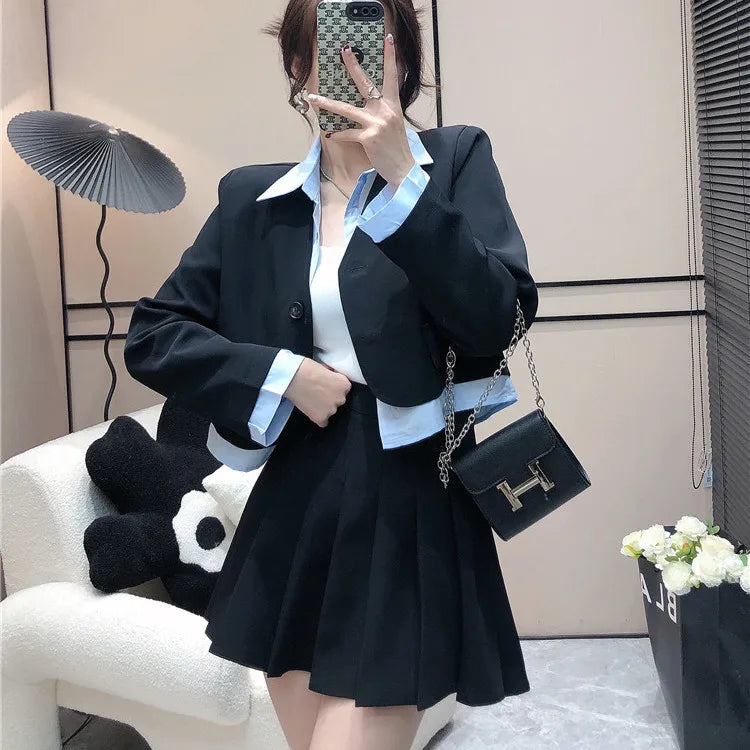 Office Set of Two Fashion Pieces for Women 2 Piece Outfits Skirt Womens Matching Sets Skirts Sexy Blazer Suit Summer Korean