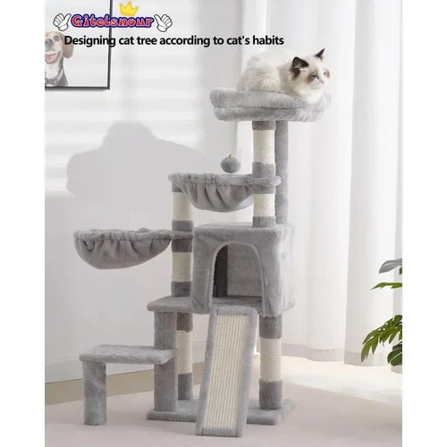 2 Large Platform Cat Scratching Posts, Indoor Cat Tree Tower with Scratch Boards