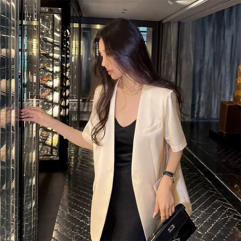 Acetate Satin Suit Jacket For Women In The Spring And Summer Of 2025 New Korean Style Loose Casual Wide Cut Suit Jacket