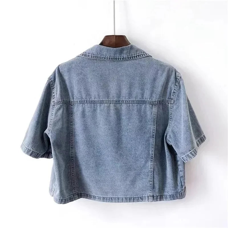 2025 Summer New Short sleeved Denim Jacket For women's Korean version Versatile Short Cowboy Coat Female Shawl Jackets Tops