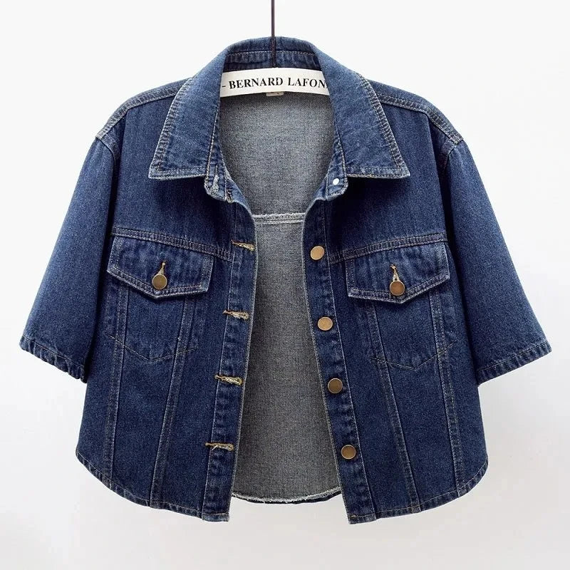2025 New Short-Sleeved Denim Jacket Women'S Short Loose Denim Coat Korean Jacket Tops Cardigan Outerwear Spring Autumn Denim Top