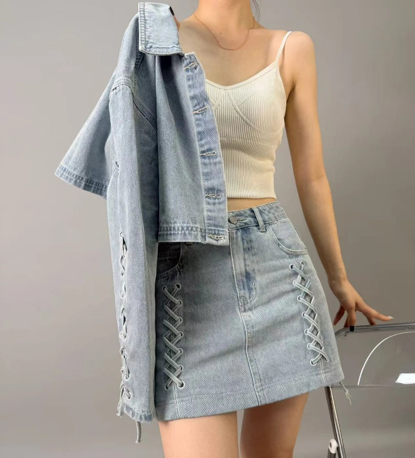 2025  Korean Multi element Design Denim Jacket Coat