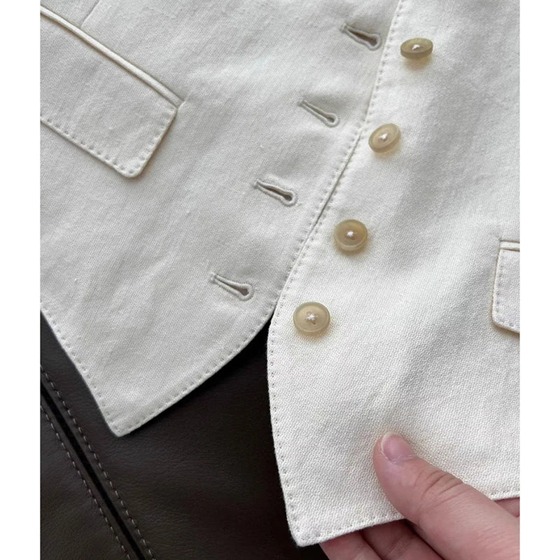 Korean Waistcoat Set Vest Pants Women Office Streetwear Minimalist Sleeveless Blazer High Waist Wide Leg Pants Tailored Straight