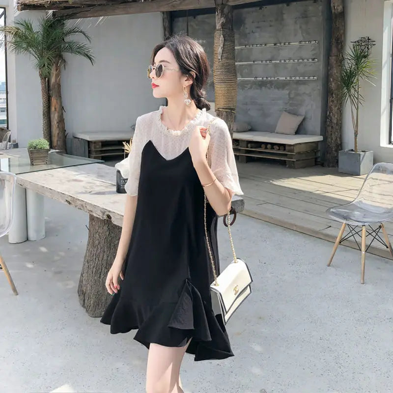 Casual Tunics Midi Fashion Age Reduction Aesthetic Summer Light Dress Elegant Korean Thin Women's Dresses Loose Cover Belly