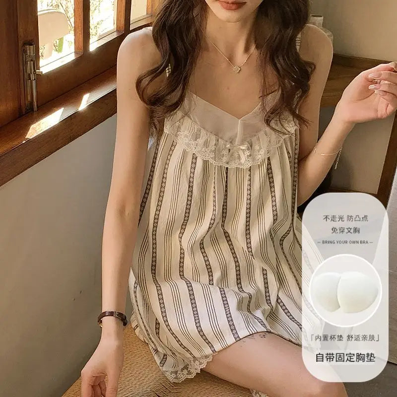 Floral Sleepwear Women Pajama Sets Korean Fashion Piiama Spaghetti Strap Female Sets 2 Pieces Lace Night Wears Cute Home Suit